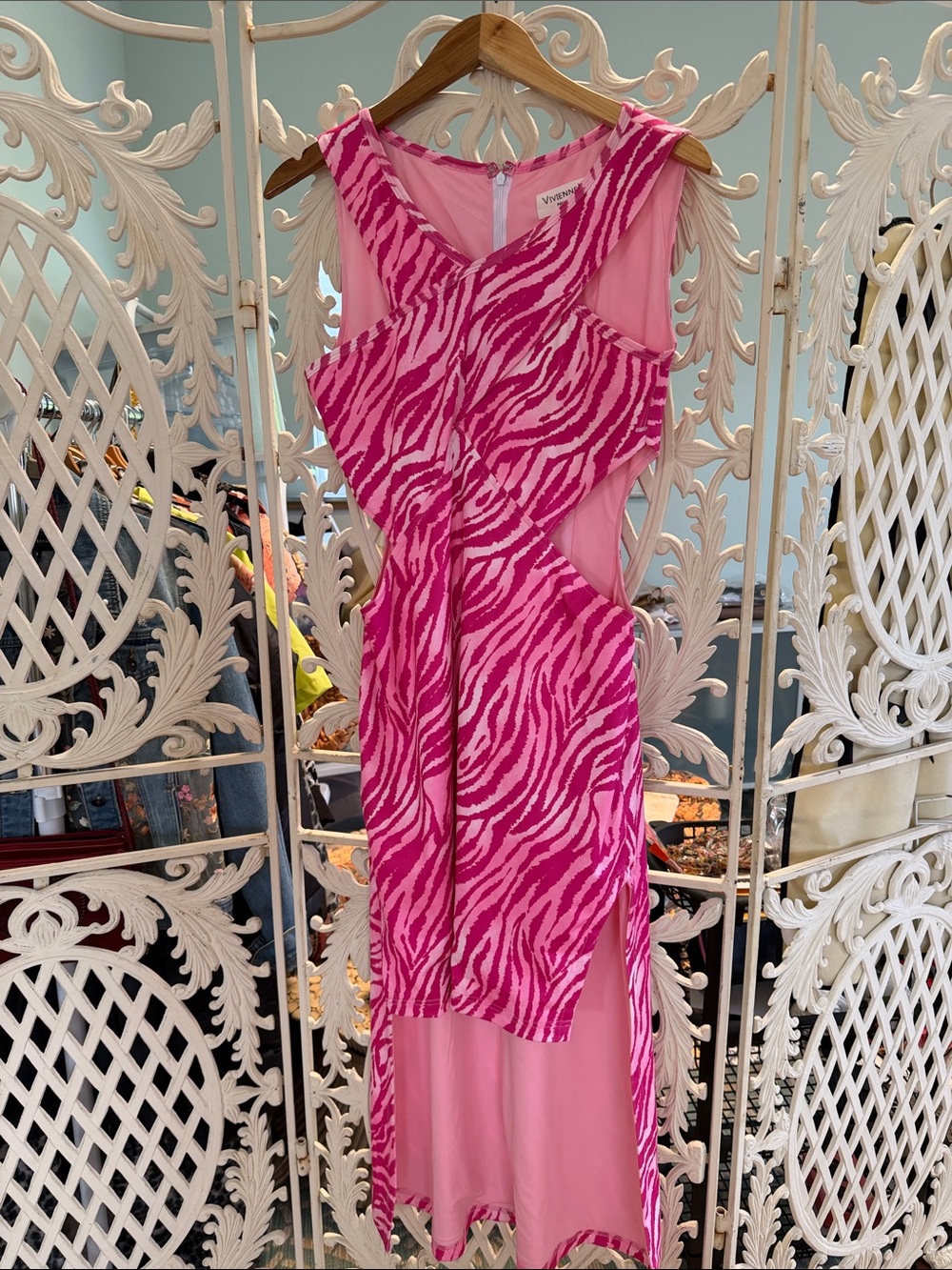 Hot Pink Zebra-Print High-Low Dress with Cutouts